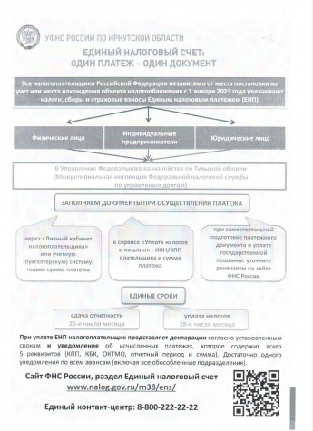 Информационные материалы Управления Федеральной налоговой службы по Иркутской области по единому налоговому счету